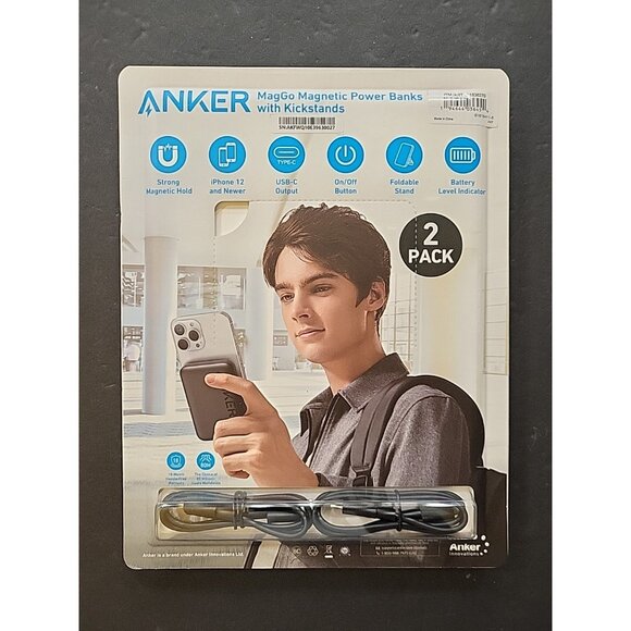 2 Pack Anker MagGo Magnetic Power Bank iPhone Wireless Battery Kickstand 5000mAh - Picture 2 of 7